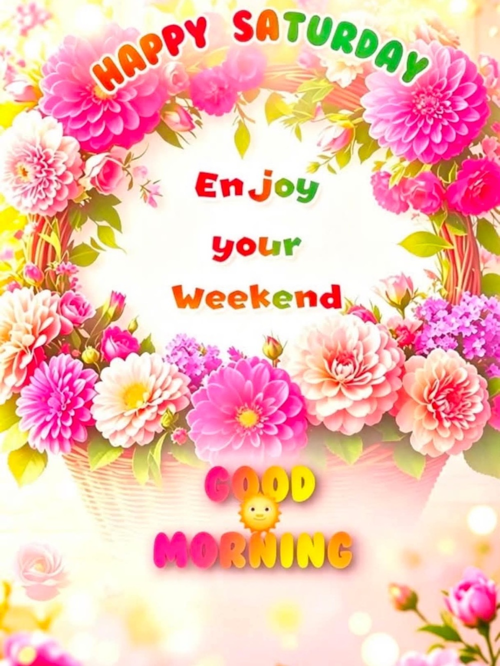 Pink Floral 'Happy Saturday' Decorative Print